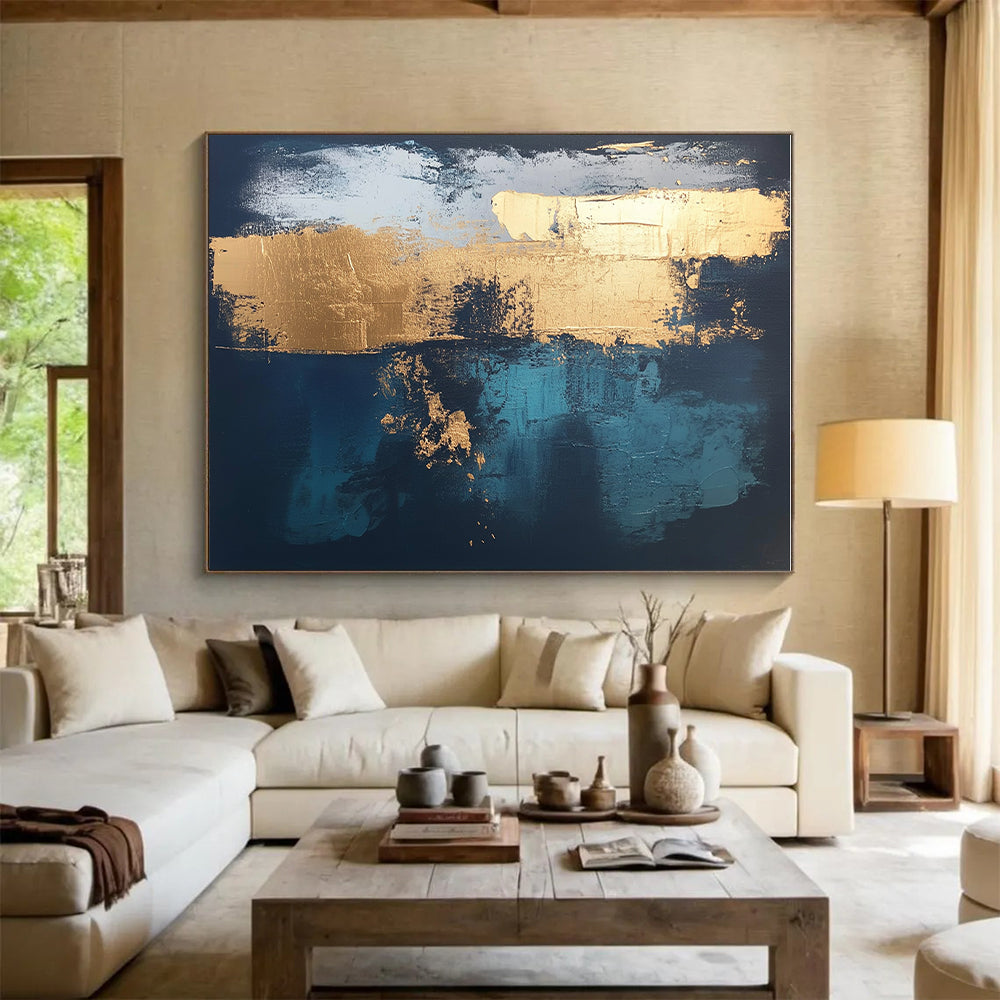 Dark Blue - Gold Abstract Painting with Mysterious Elegance WINK372