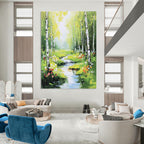 Enchanted Forest Stream Abstract Painting with Lush Greens GAB0013