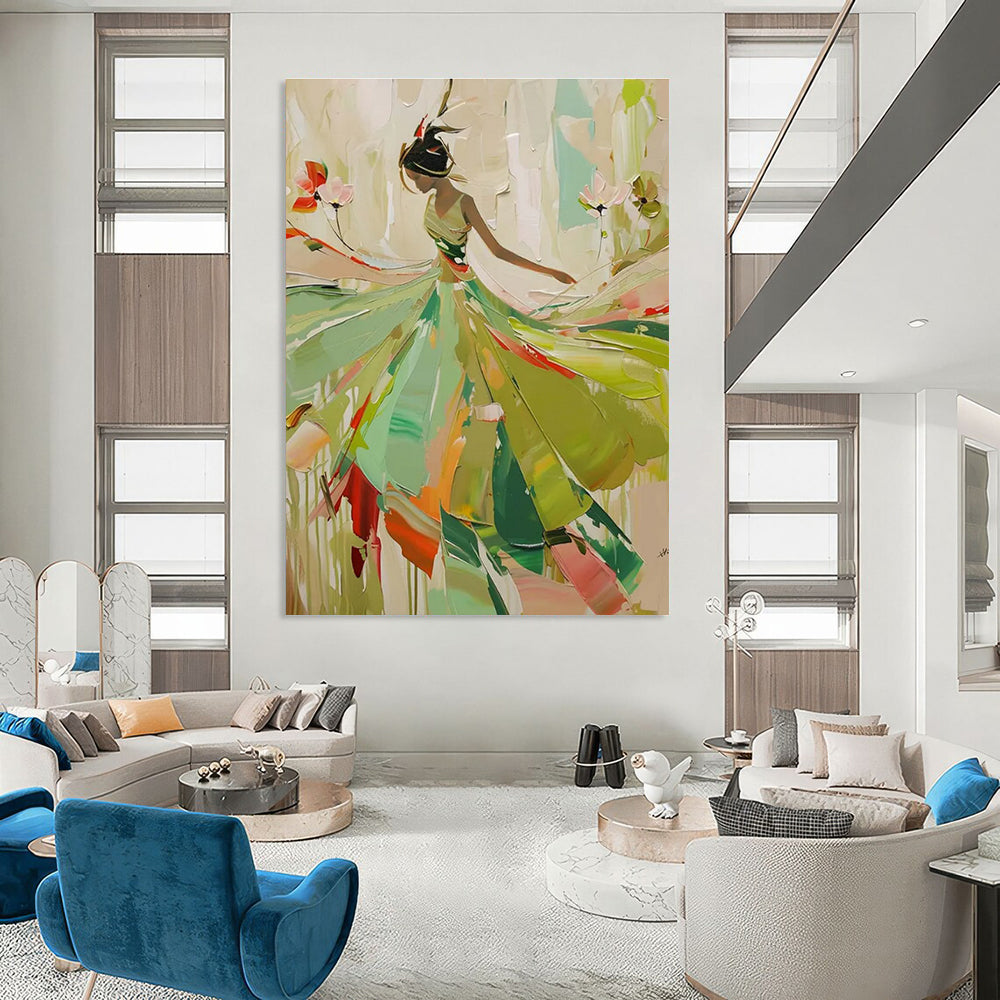 Dancing Lady in Green Abstract Painting for Art - Themed Ballrooms HENG082