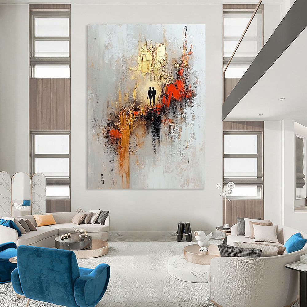 Romantic Silhouette Couple Abstract Painting for Intimate Spaces GAB0682