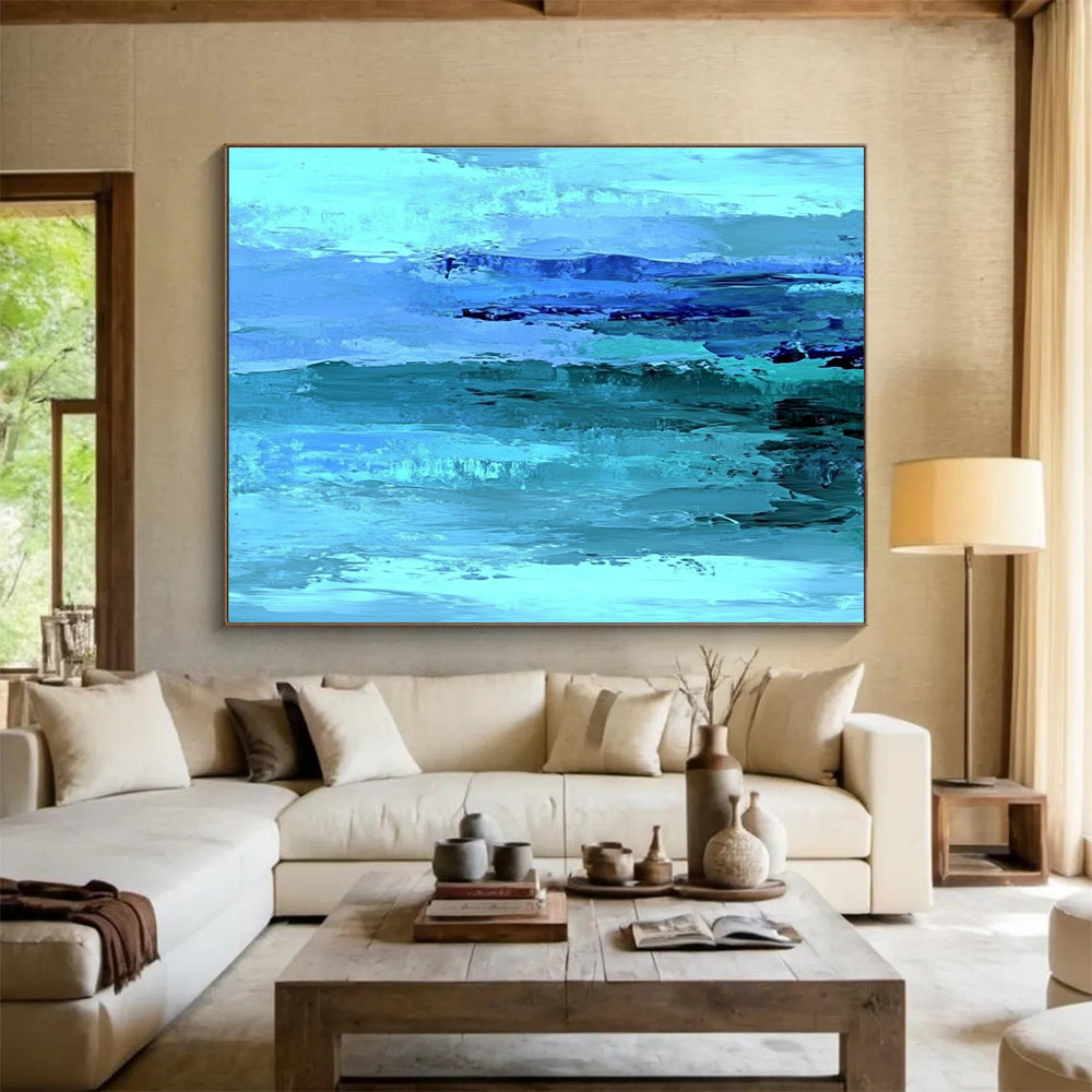 Energetic Blue Ocean Waves Abstract Painting ABS196
