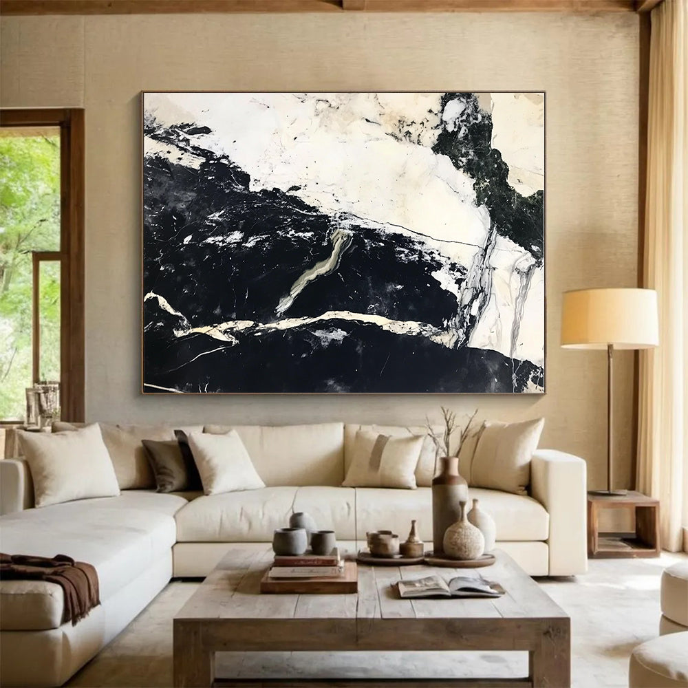 Black White Marble Abstract Painting with Timeless Elegance WINK743