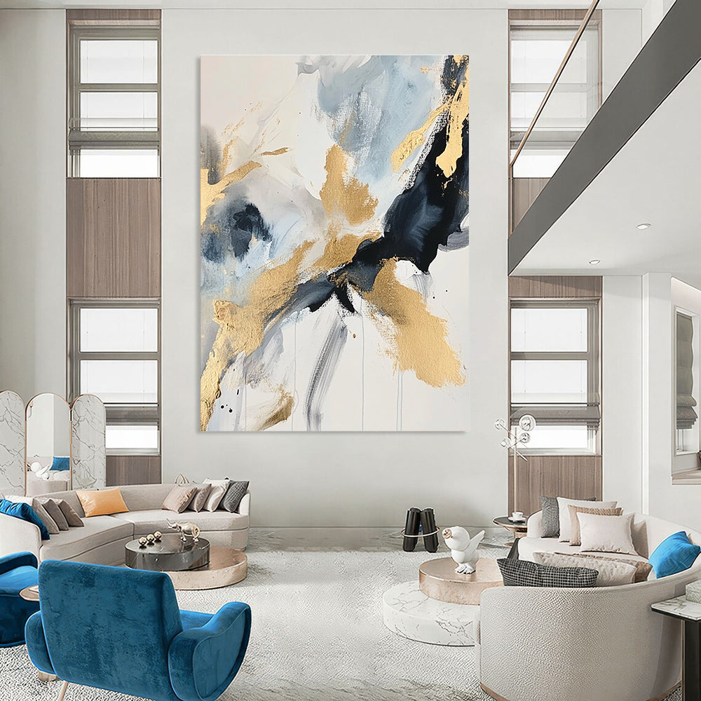 Blue and Gold Abstract Painting for Luxury - Styled Bedrooms GAB0993