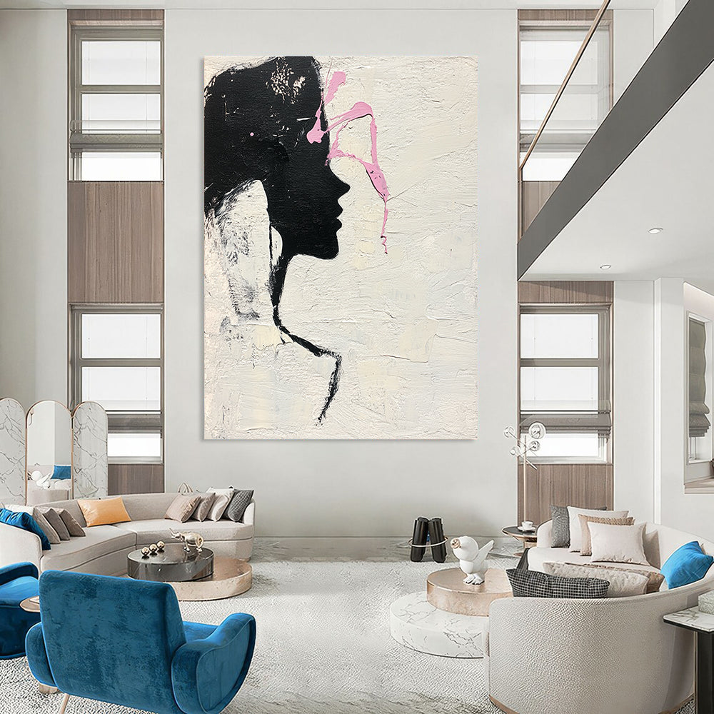 Silhouette with Pink Accents Abstract Painting of Feminine Grace GAB0230