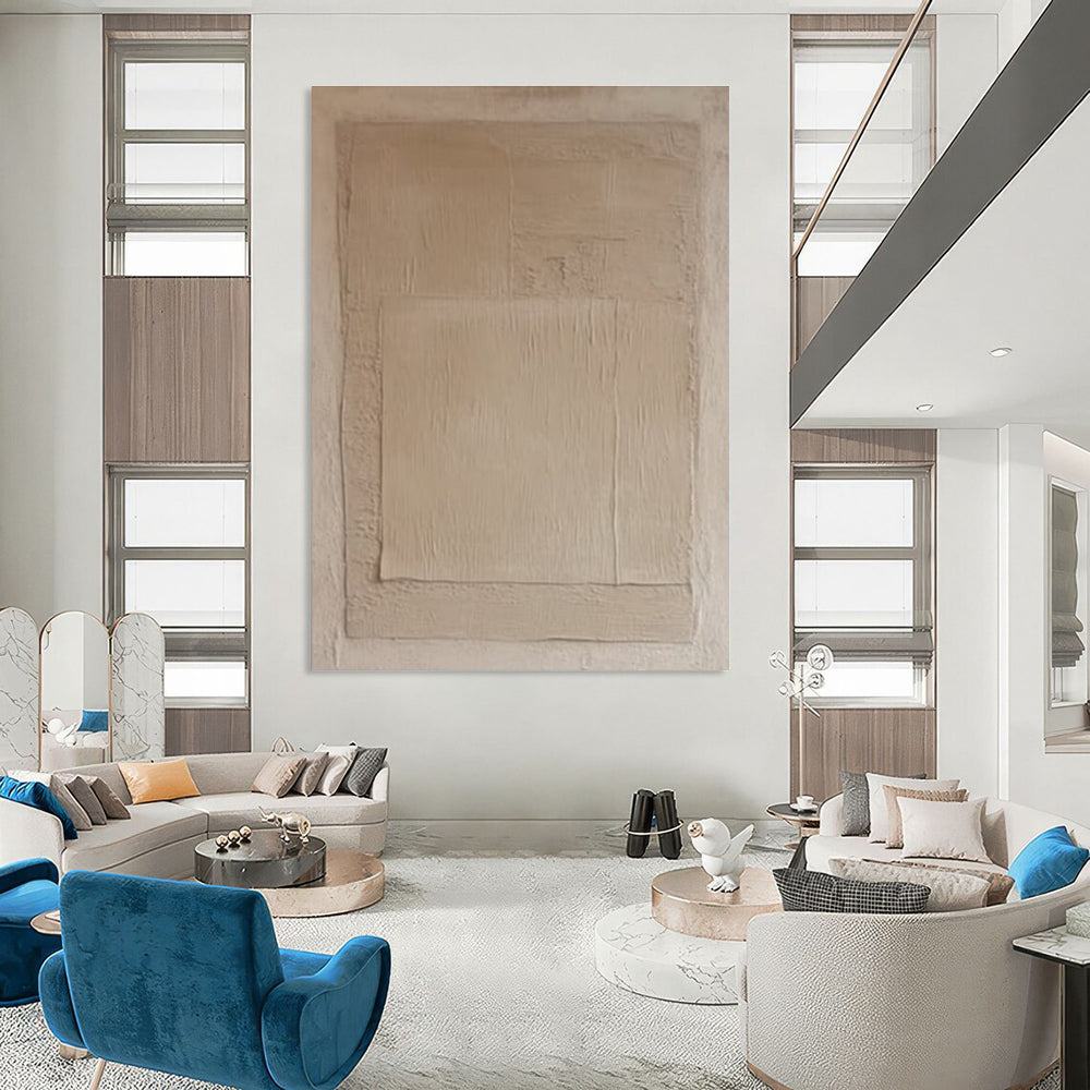 Beige Textured Layered Abstract Painting for Minimalist Living Spaces HENG360