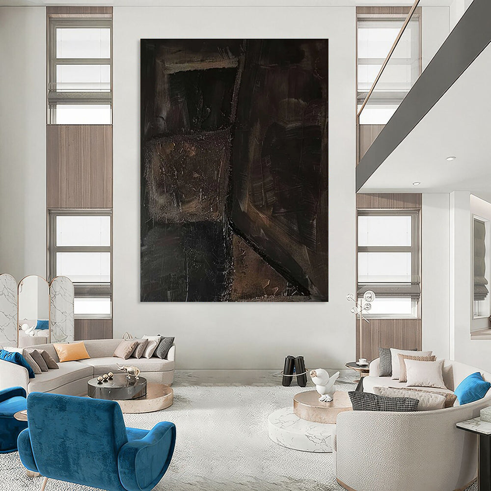 Dark Textured Cubes Abstract Painting for Avant - Garde Art Spaces HENG497