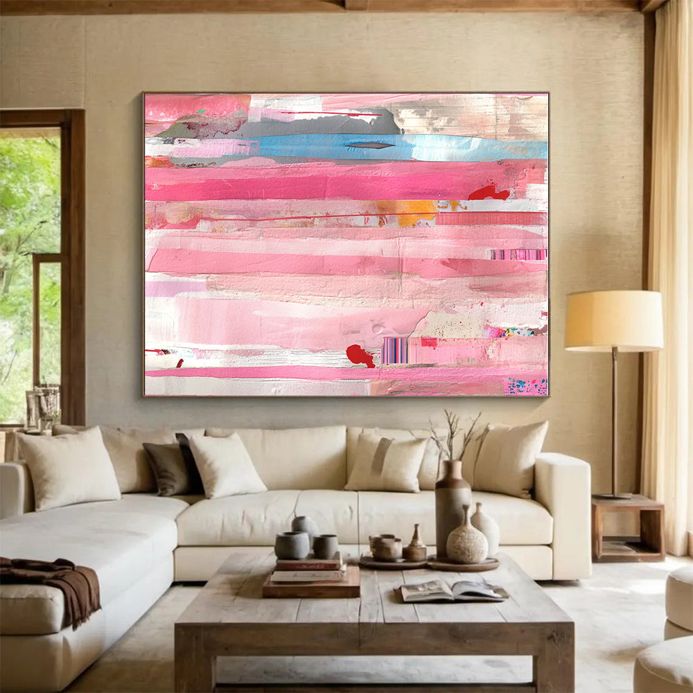 Colorful Striped Collage Abstract Painting with Dynamic Rhythm WINK258