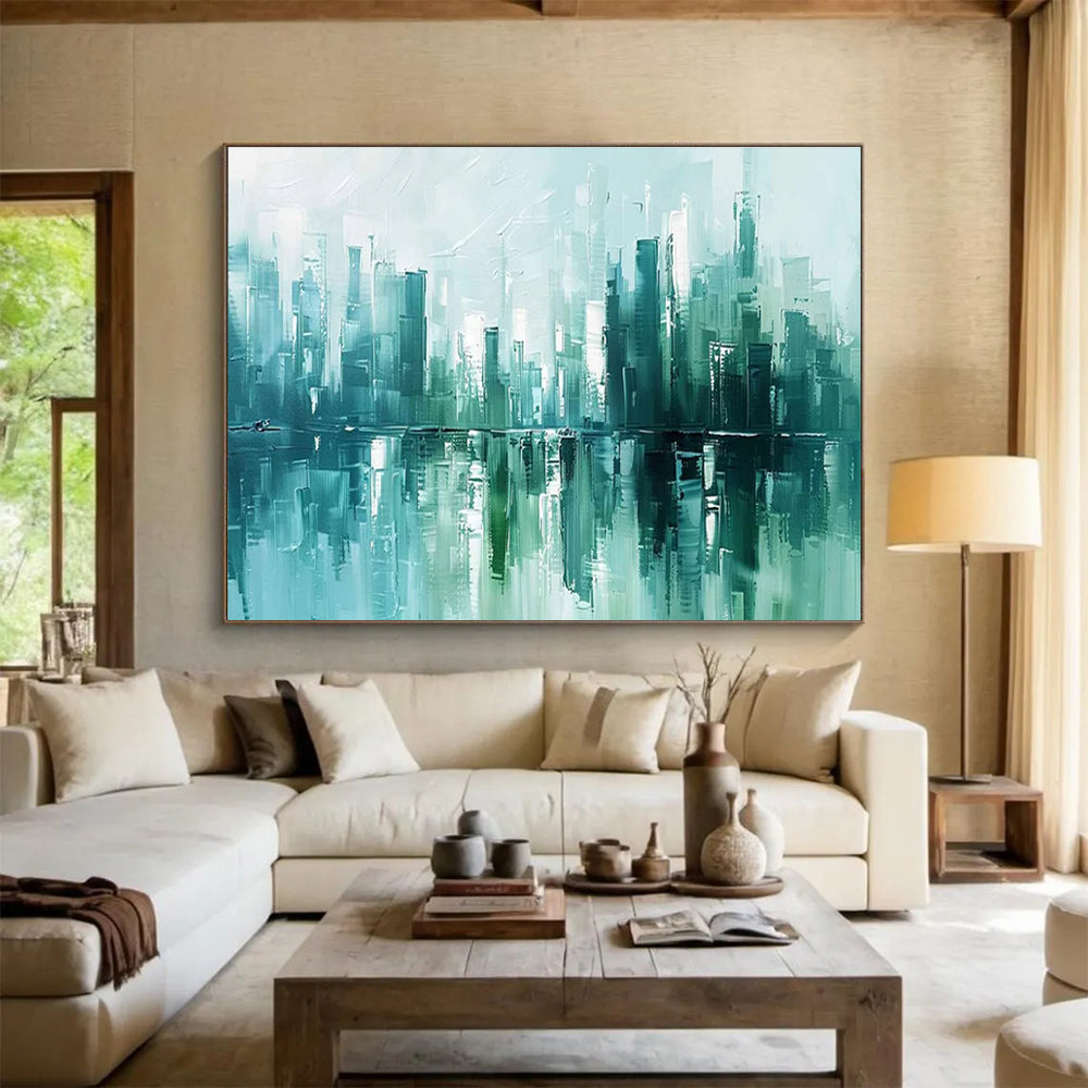 Cityscape Reflection Abstract Painting for Modern Urban Lofts YHT275