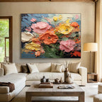 Textured Flower Bouquet Abstract Painting for Elegant Home Offices YHT295