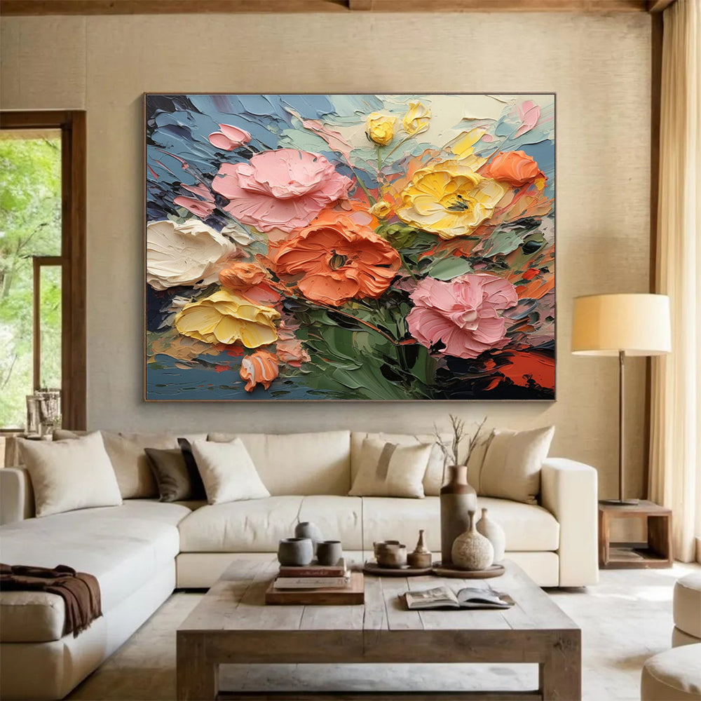 Textured Flower Bouquet Abstract Painting for Elegant Home Offices YHT295