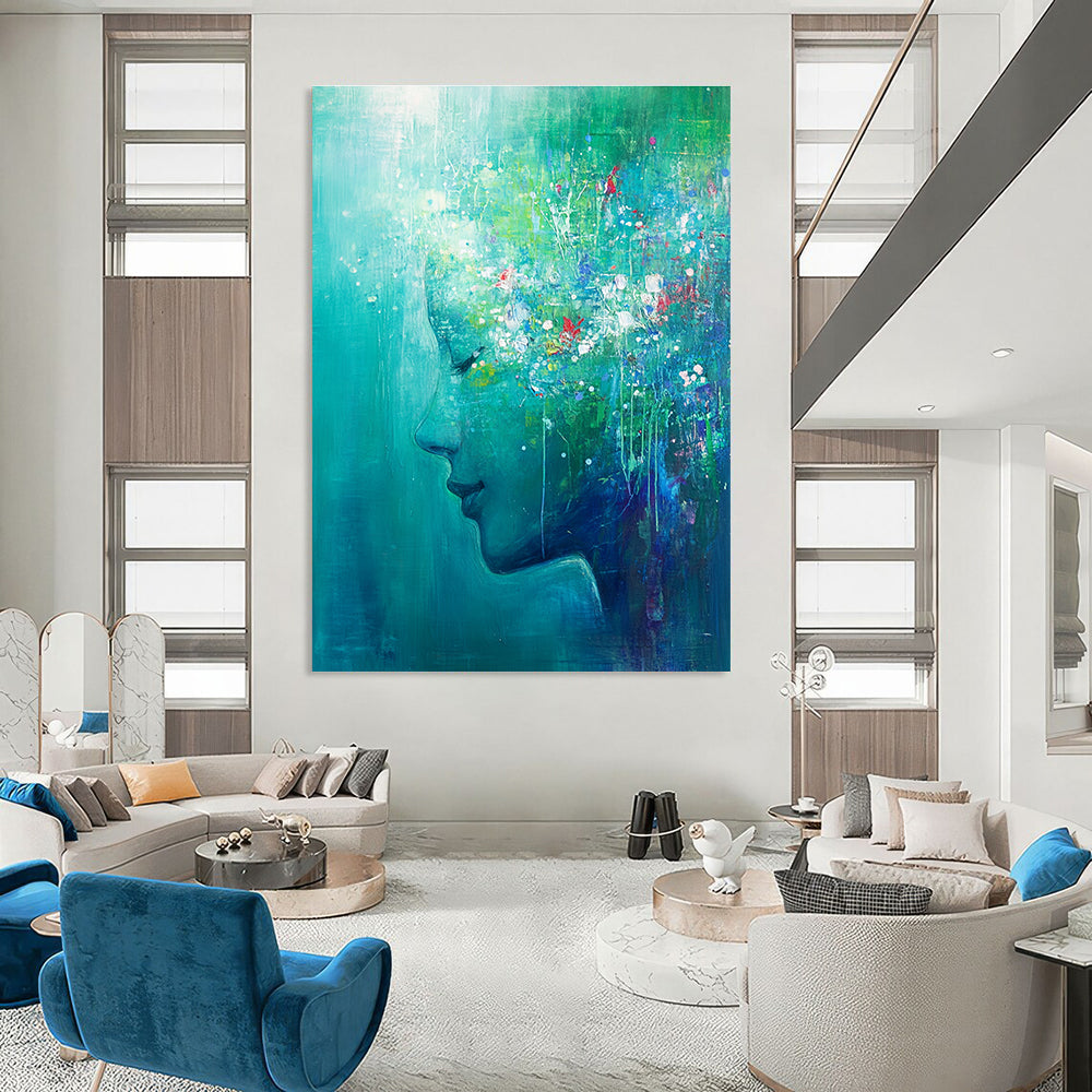 Abstract Head with Floral Crown Painting for Bohemian - Styled Salons GAB1136