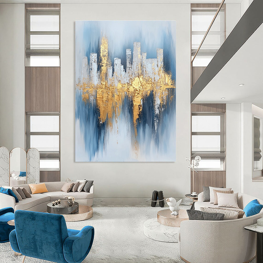 Cityscape with Gold Reflections - Urban Luxe Abstract Painting GAB0462