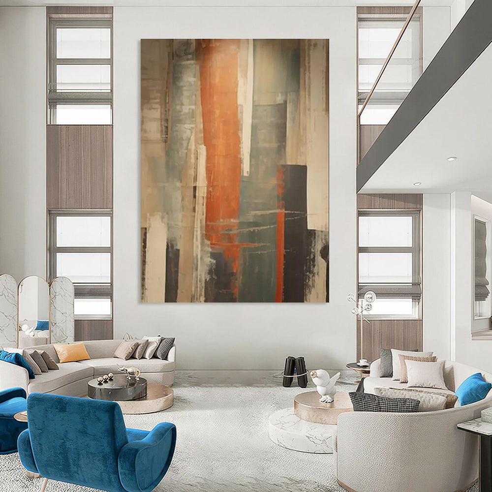 Earth - Toned Abstract Structure Painting for Rustic - Inspired Cafes HENG113
