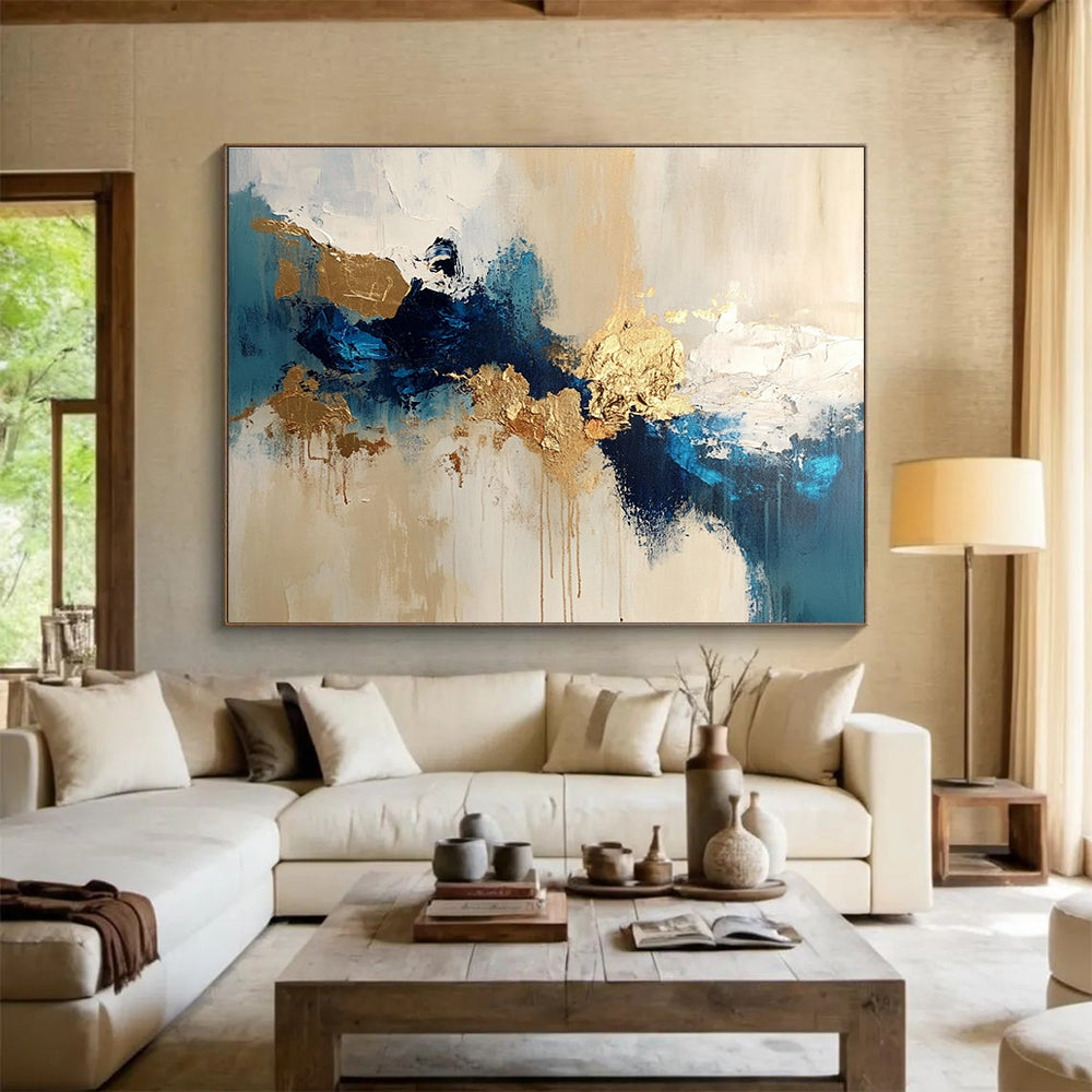 Blue - Gold Abstract Fusion Painting ABS185