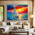 Sailboat at Sunset Abstract Painting for Nautical - Themed Living Rooms YHT312