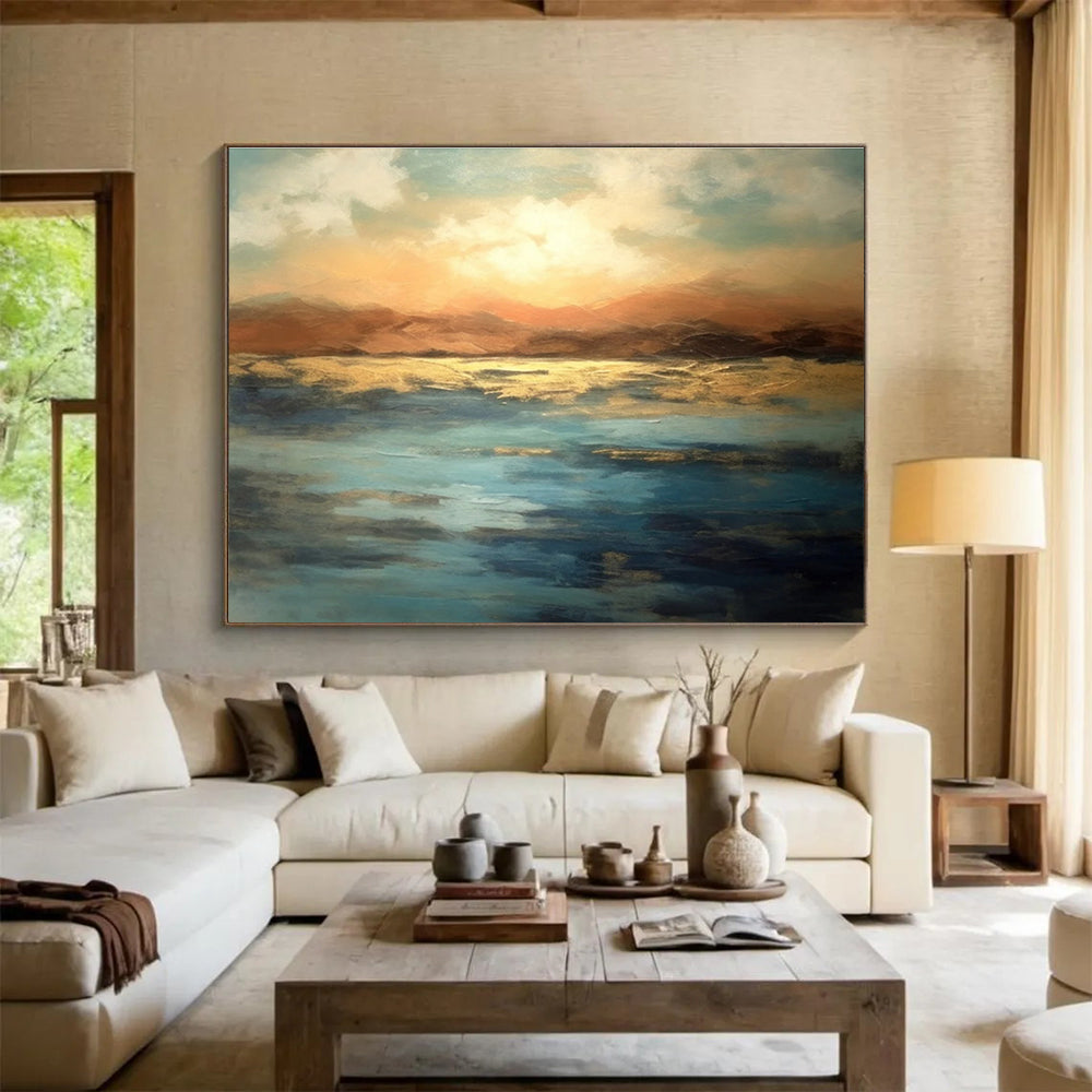 Sunset Over Calm Waters Abstract Painting for Relaxing Retreats YHT054