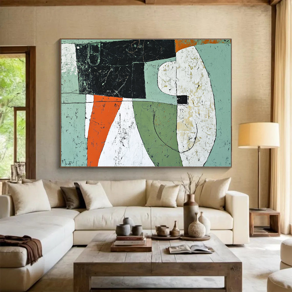Green and Orange Abstract Shapes with Textured Surfaces Abstract Painting ABS357