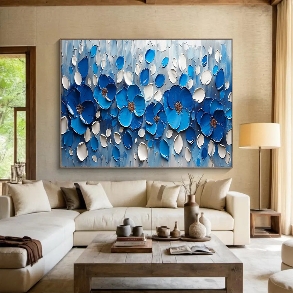 Blue Flower Relief Abstract Painting for Elegant Boutiques YHT173