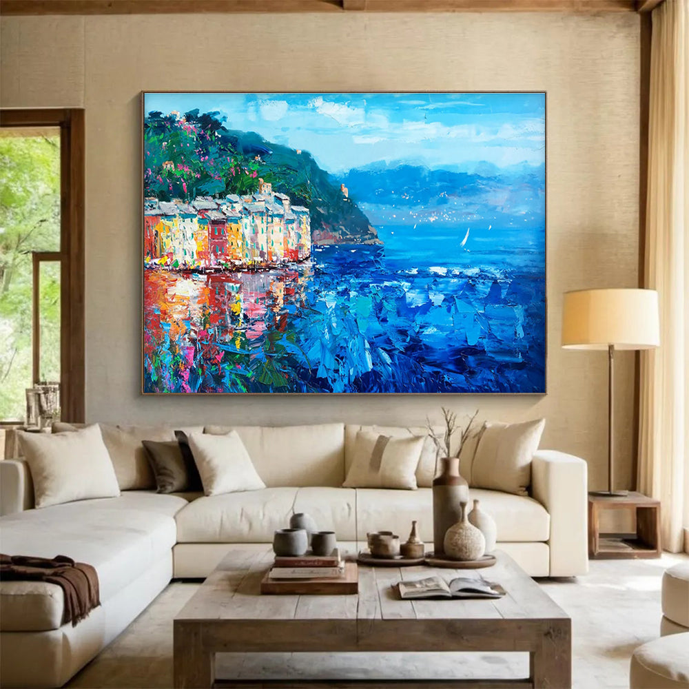 Coastal Village Abstract Painting for Mediterranean - Style Restaurants YHT442