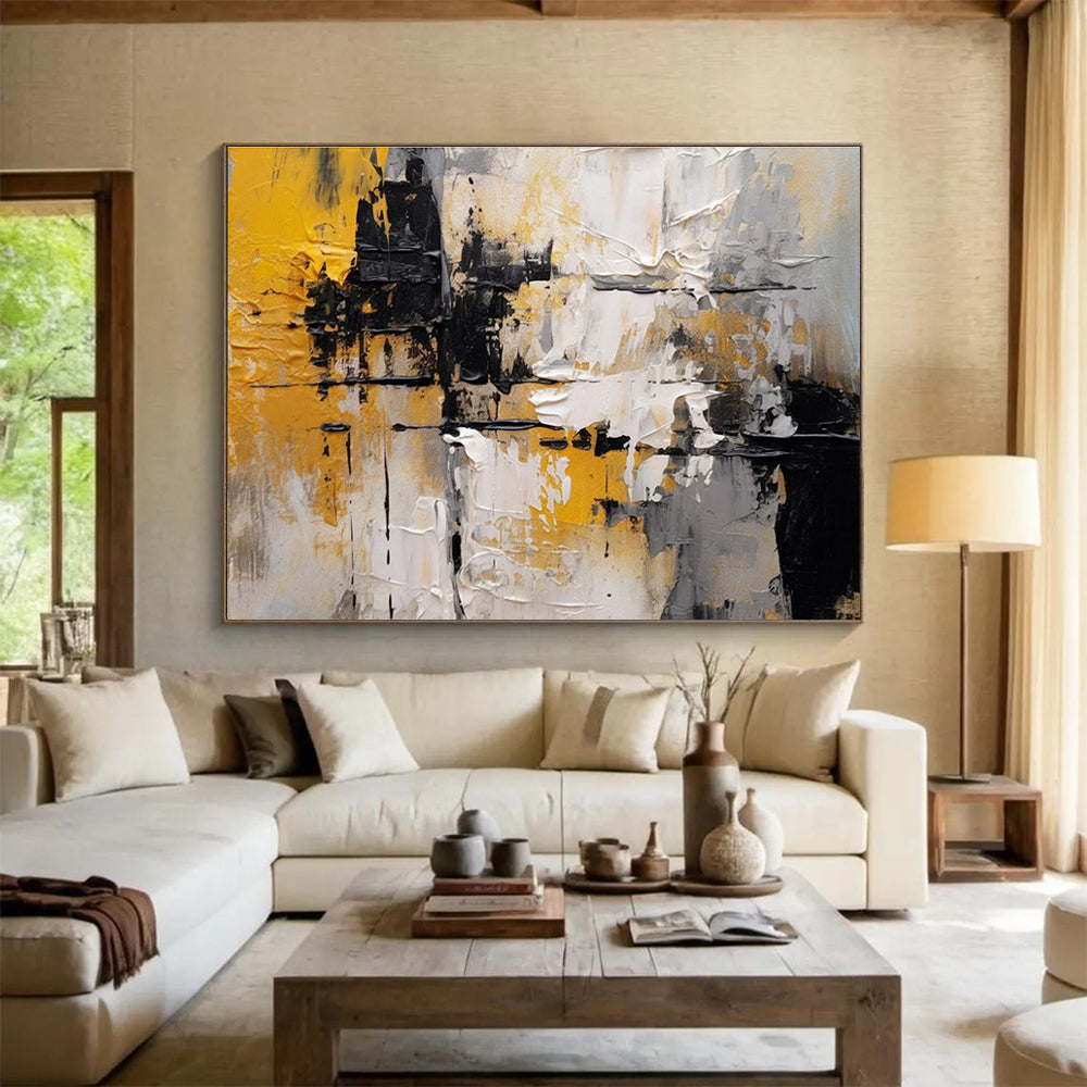 Yellow - Black Abstract Painting for Bold Interiors YHT084