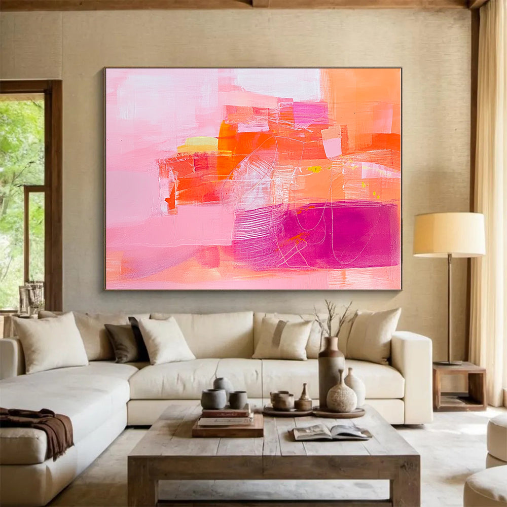 Vibrant Coral and Pink Abstract Painting with Energetic Joy WINK254