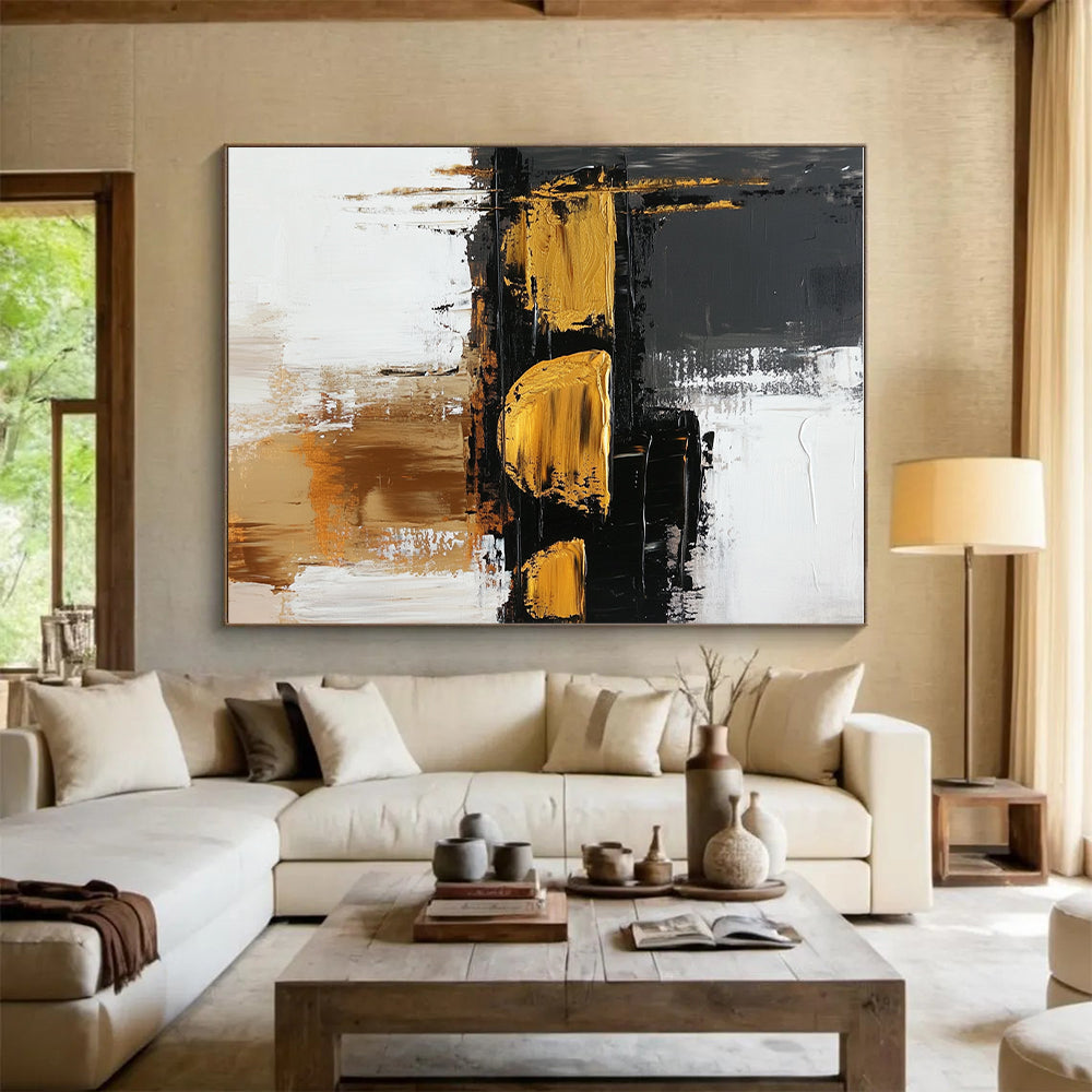 Gold - Black Abstract Shapes Painting with Bold Simplicity WINK368