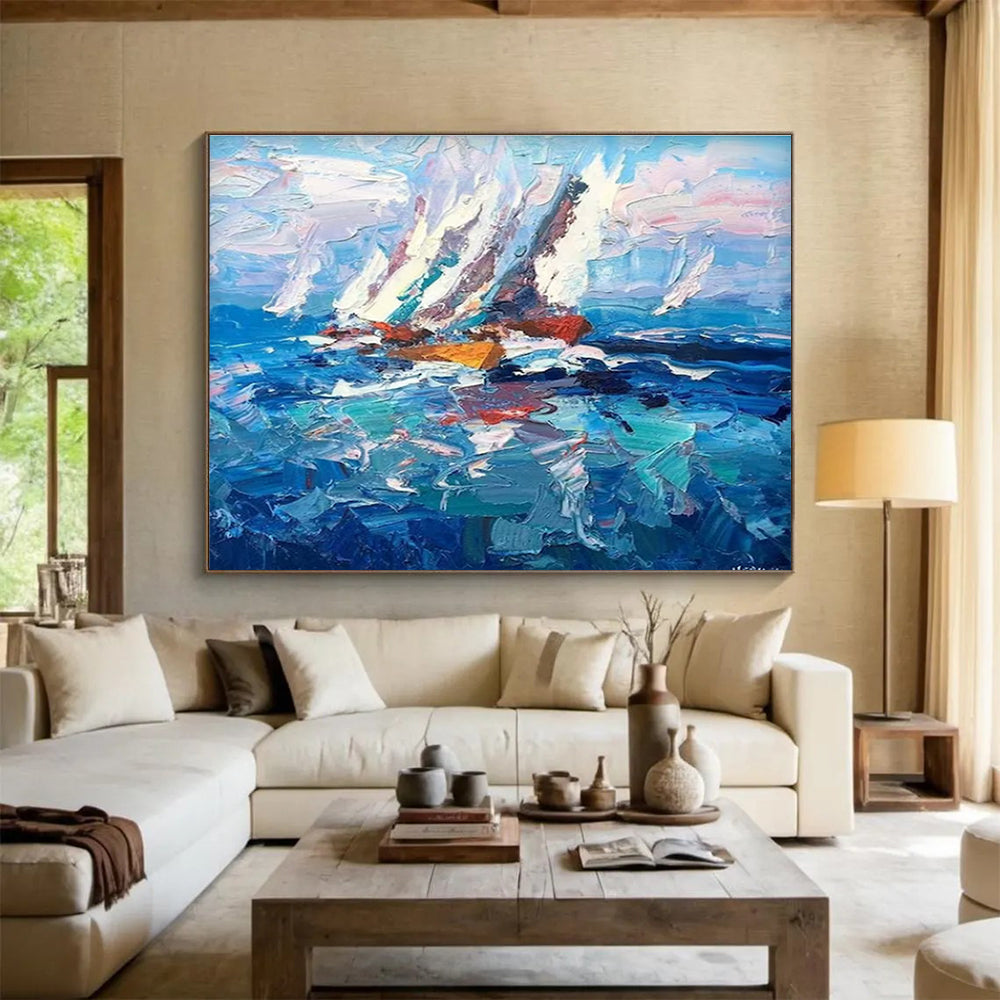 Sailing Boat Abstract Painting for Nautical - Inspired Living Rooms YHT472