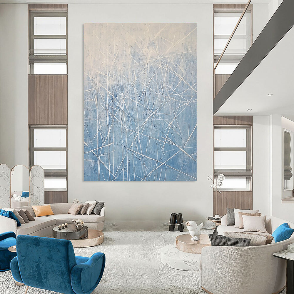 Blue Grass Abstract Painting for Minimalist Bathrooms GAB0776