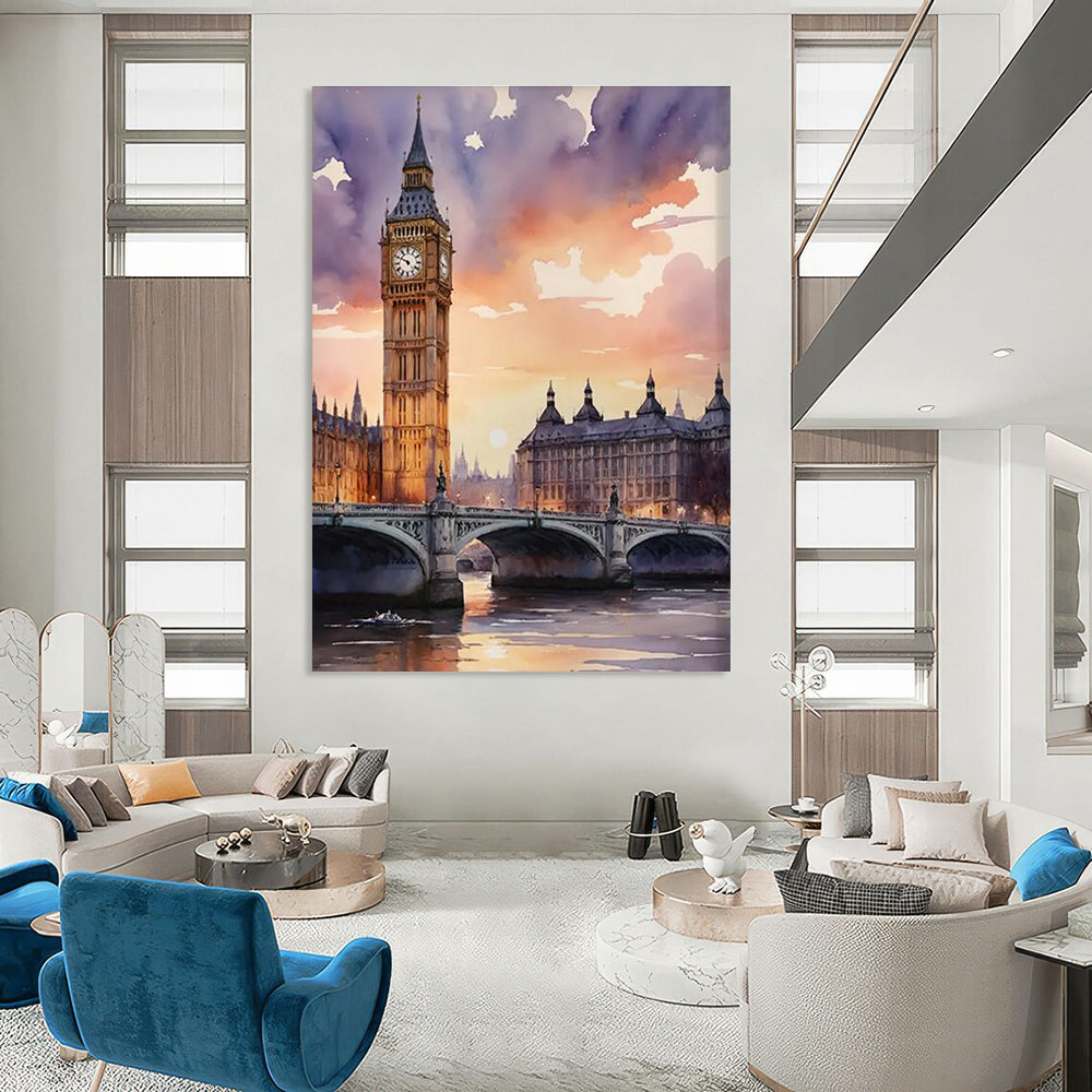 Big Ben Watercolor Abstract Painting for Travel - Themed Cafes HENG091