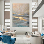 Ethereal Golden Seaside Sunrise Abstract Painting for Inspiring Spaces HENG264