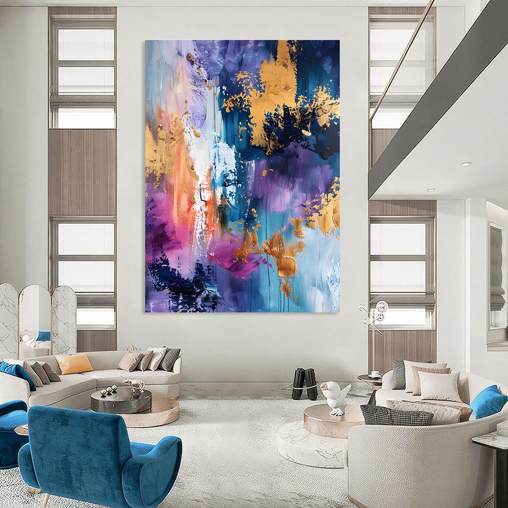 Luxurious Purple - Toned Abstract with Gold Painting for Elegant Spaces HENG282