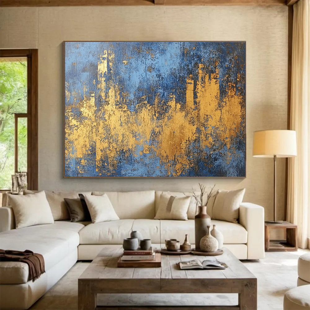 Blue and Gold Urban Abstract with Bold Textures Abstract Painting ABS313
