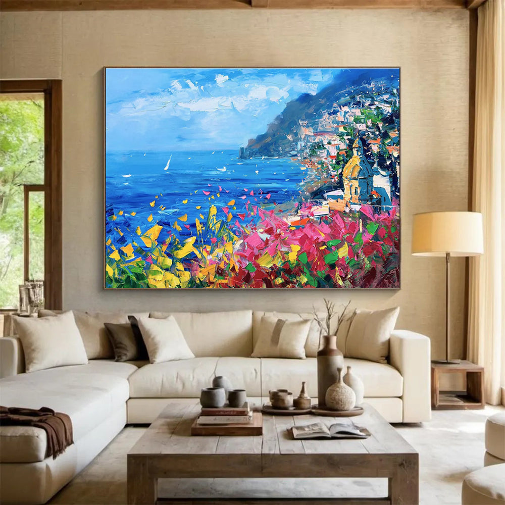 Vibrant Coastal Abstract Painting for Tropical Resort Lobbies YHT429