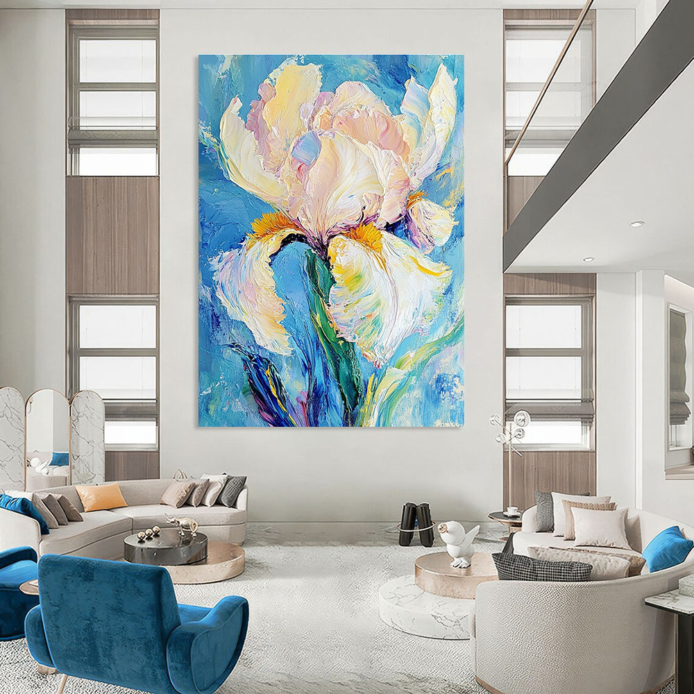 Pastel Iris Flower Textured Abstract Painting for Romantic Spaces GAB1425