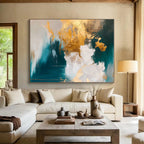 Teal Gold Abstract Clouds Painting with Metallic Accents WINK630