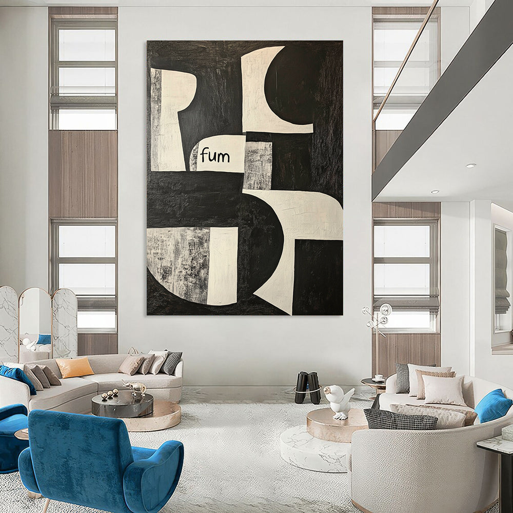 Black and White Shapes with “fum” Conceptual Graphic Abstract Painting GAB0275