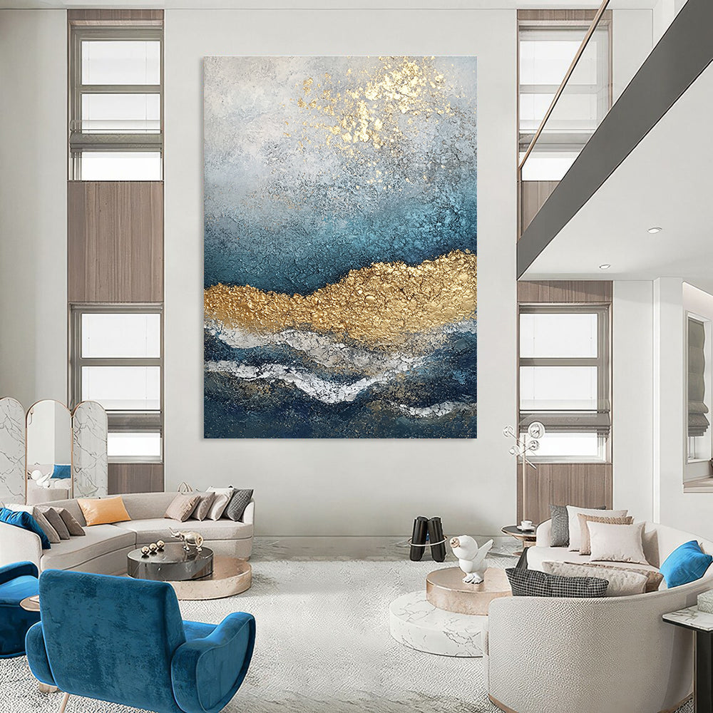 Coastal Gold Abstract Painting for Nautical - Themed Living Rooms GAB1253