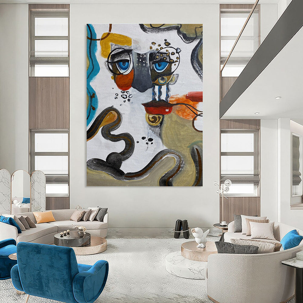 Abstract Face Composition Painting for Eclectic Home Studies HENG466