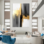 Gray - Gold Abstract Contrast Painting for Sophisticated Corporate Lobbies HENG076