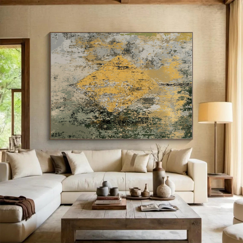 Textured Yellow and Green Abstract Painting with Rustic Vibe WINK303