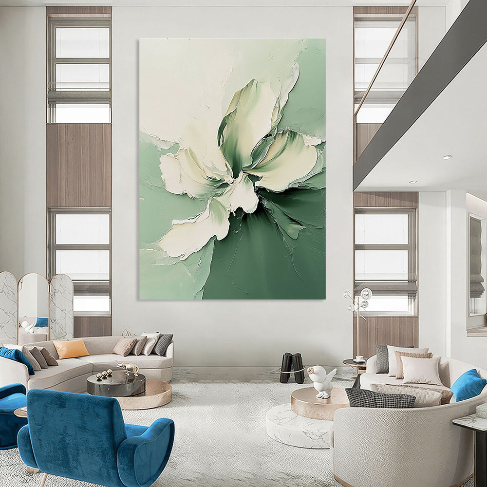 Green and White Flower Abstract Painting for Fresh Interiors GAB0709