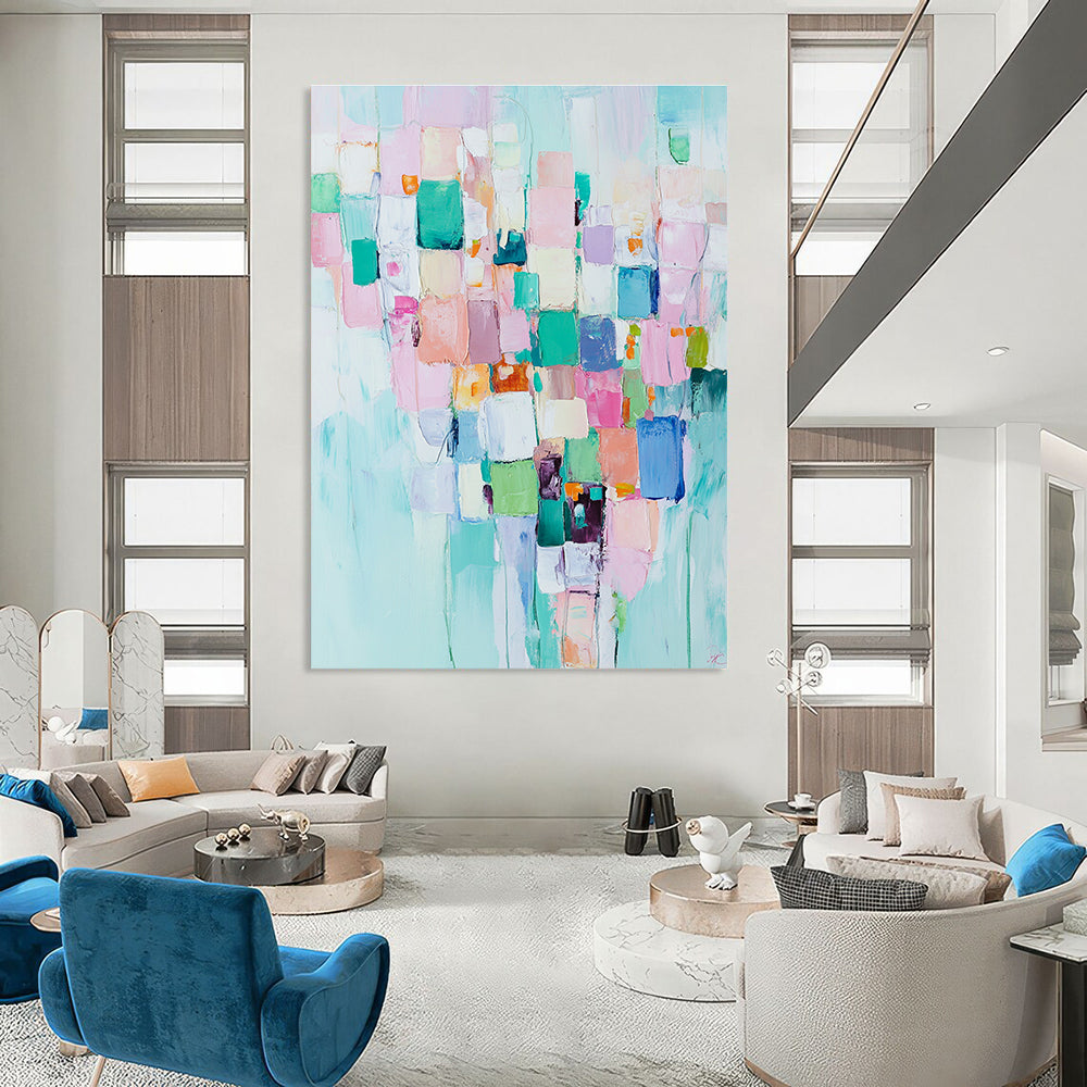 Colorful Patchwork Abstract Painting for Cheerful - Themed Cafes GAB0932