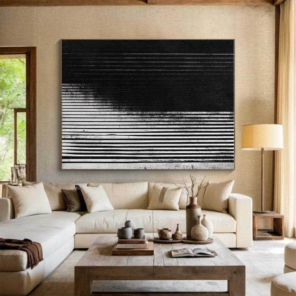 Vertical Black and White Stripes Abstract Painting with Structured Rhythm WINK013