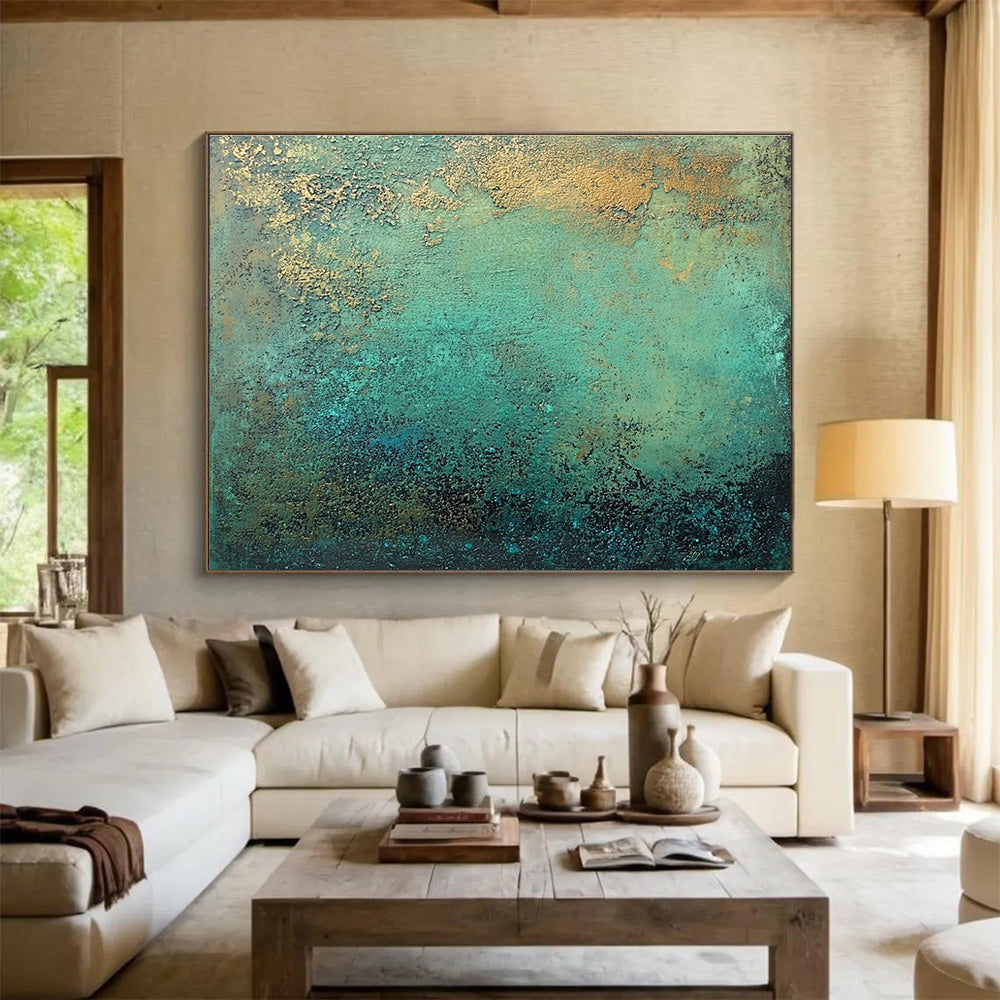 Teal and Gold Textured Abstract Painting ABS590