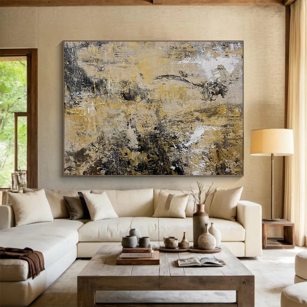 Beige and Black Abstract Painting for Minimalist Office Spaces YHT371