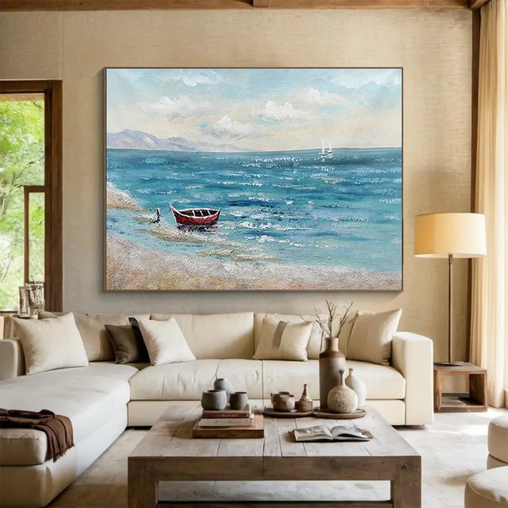 Seaside Boat Abstract Painting for Coastal Home Decor YHT224