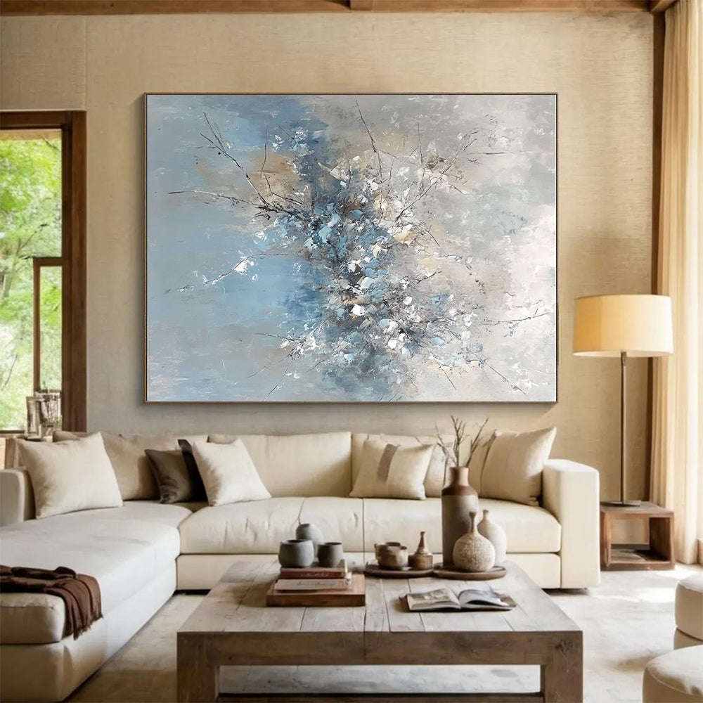 Blue Gray Floral Abstract Painting with Delicate Details WINK653