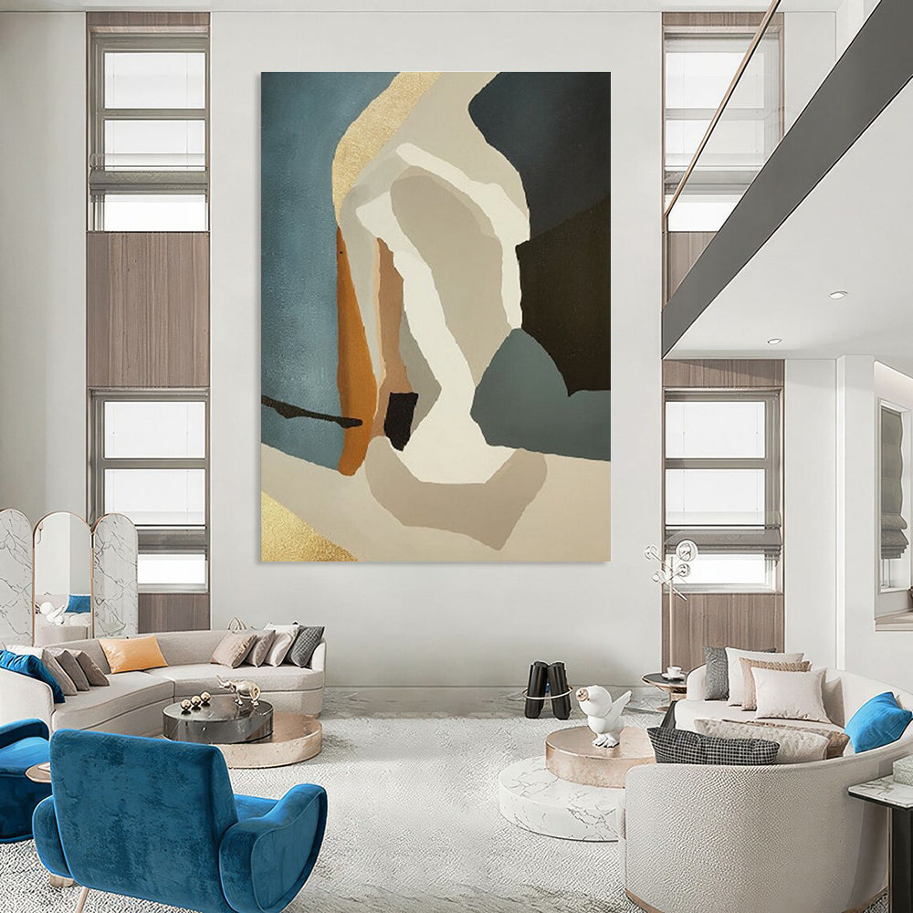 Geometric Shapes in Neutral Tones Abstract Painting for Modern Office Waiting Areas HENG145
