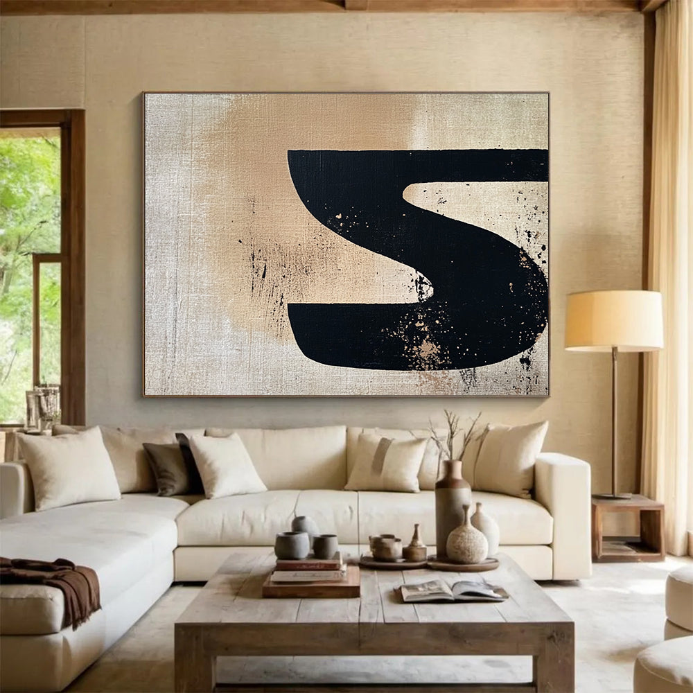 Black - Beige “S” Abstract  Bold Graphic Impact ABS094