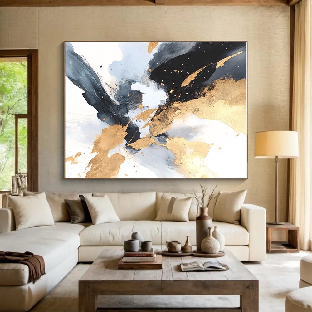 Gold Black Blue Abstract Painting with Luxe Mystery WINK736
